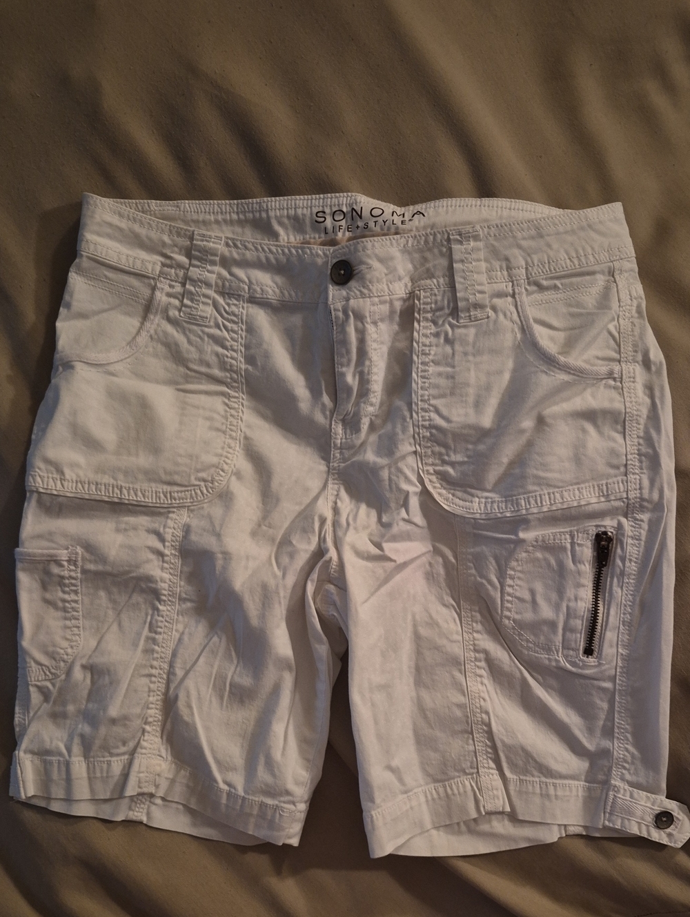 Sonoma Women's White Cargo Shorts with Zip Pocket